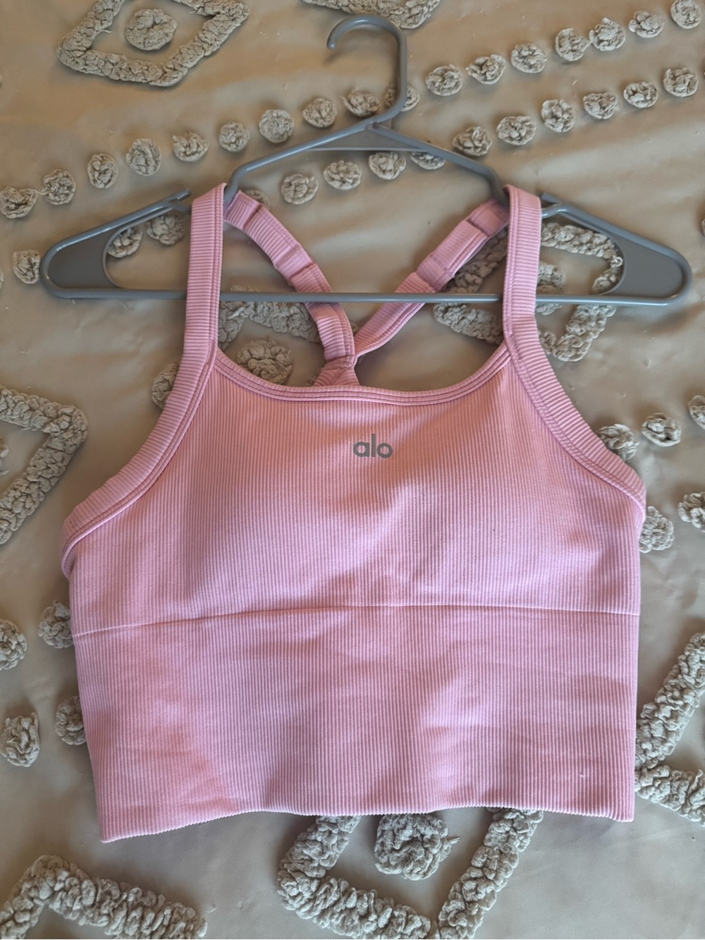 Alo Ribbed Light Pink Crossback Sports Bra